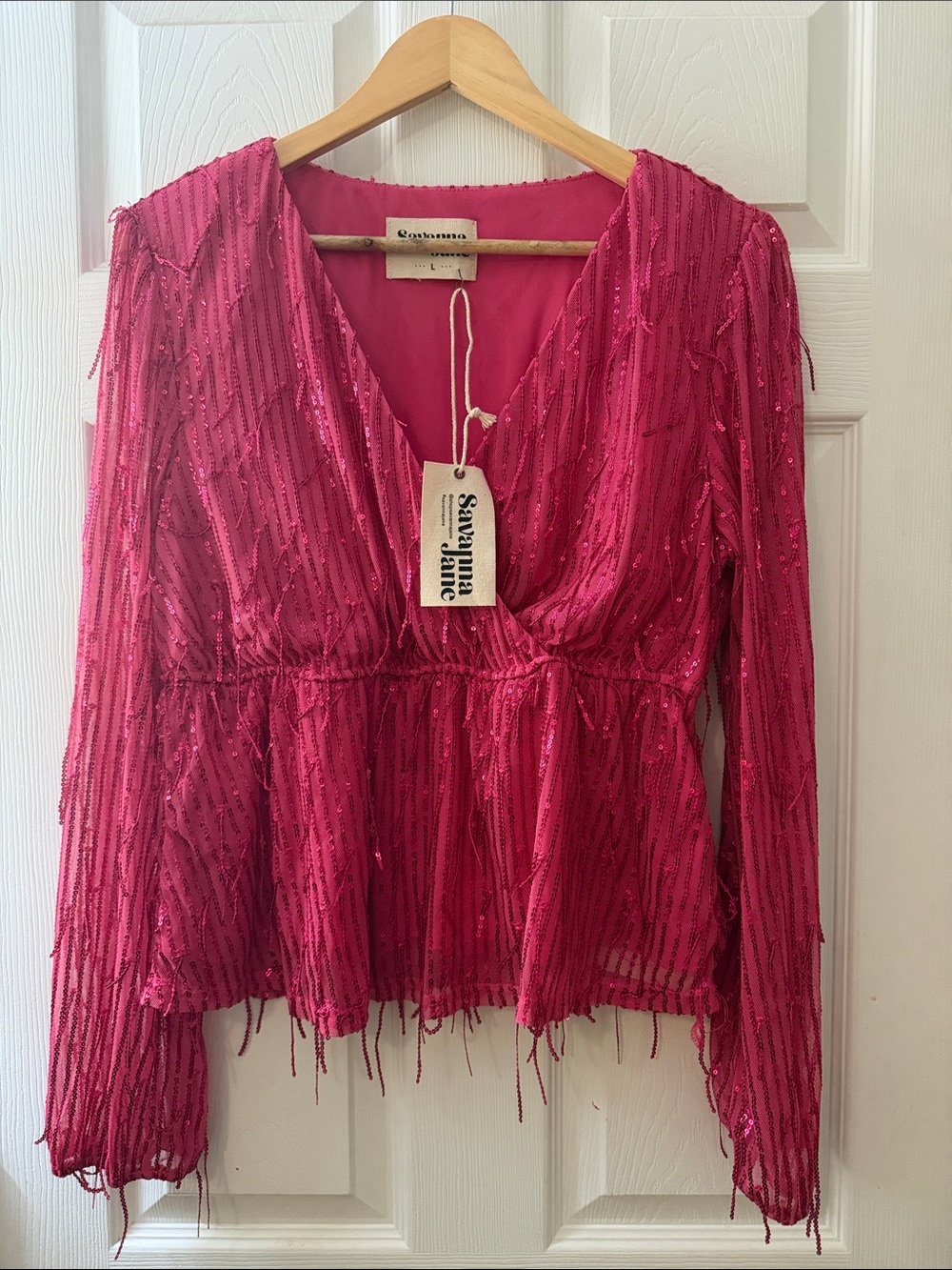 Savanna Jane sequined fringe blouse sz L